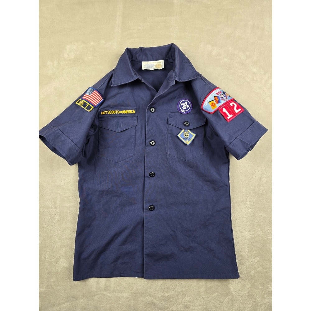 Boy Scouts of America Uniform Shirt Youth Medium Blue Patches Great Southwest